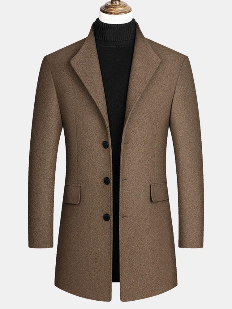 Wide Lapel Woolen Overcoat