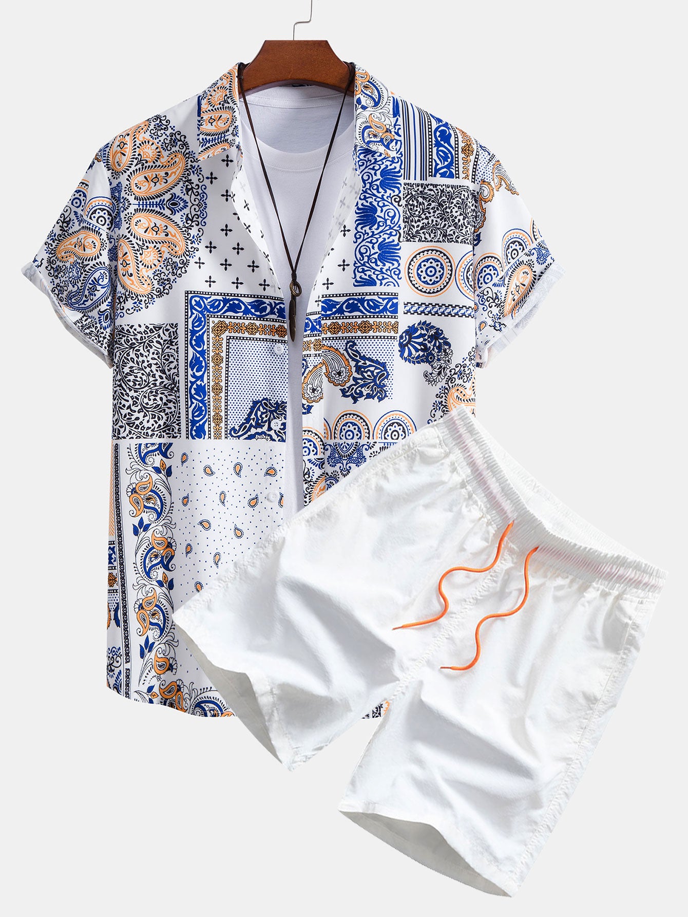 Paisley Patchwork Print Button Up Shirt & Swim Shorts