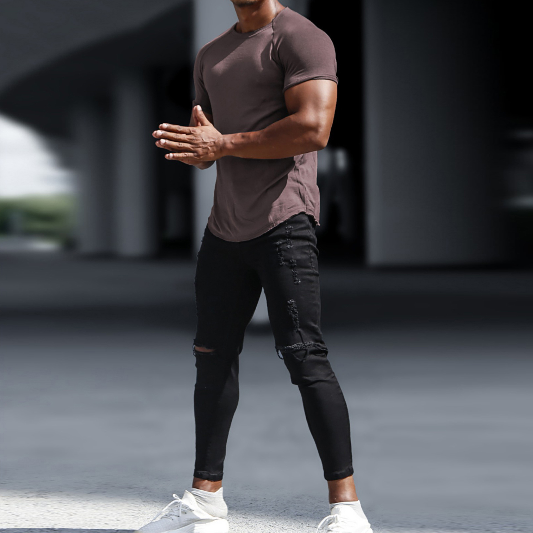 Men's Casual Basic Solid Color Breathable Thin Bottoming Shirt Sports Fitness Slim Short-sleeved T-shirt