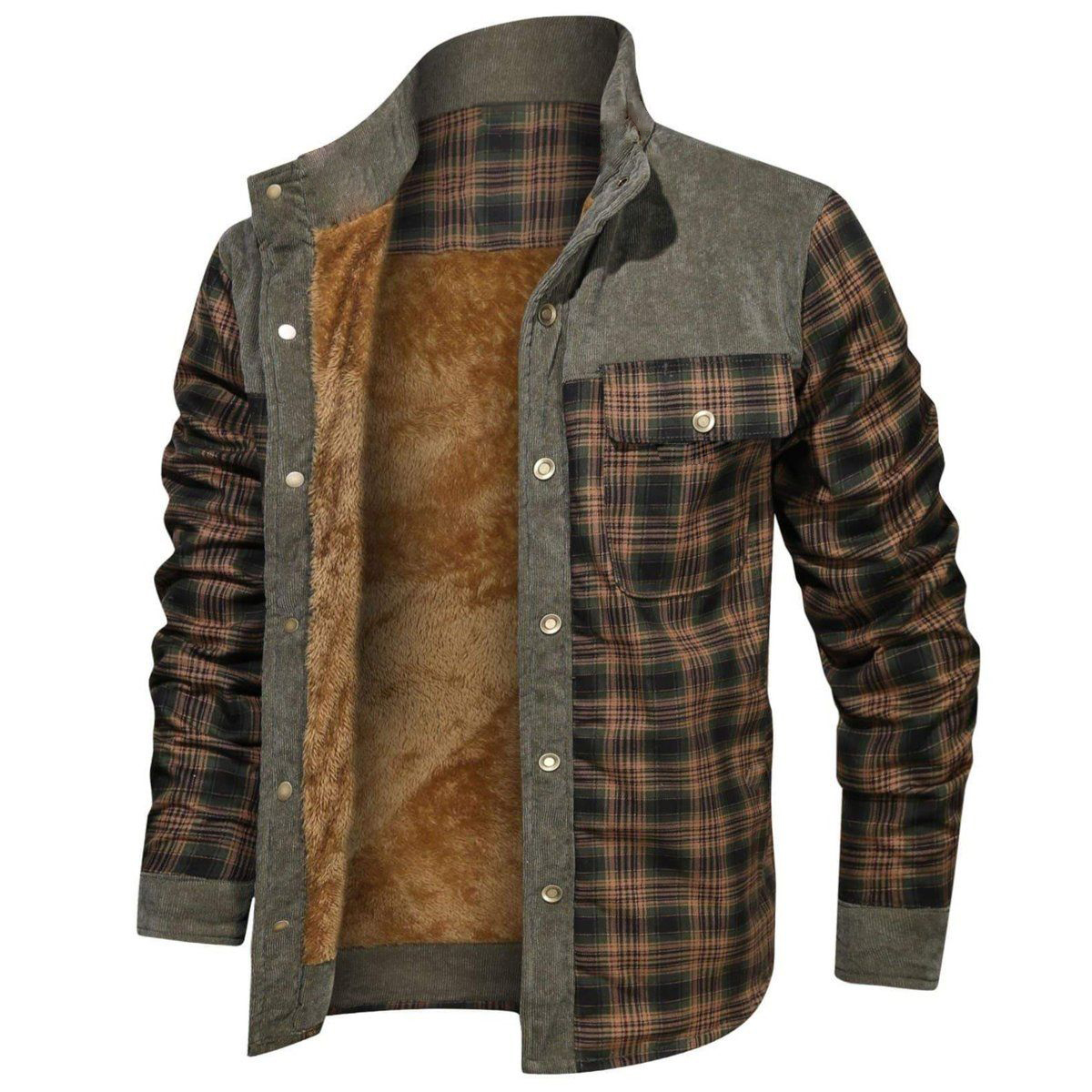 Men's Retro Check Pattern Stitching Warm Wanderer Jacket