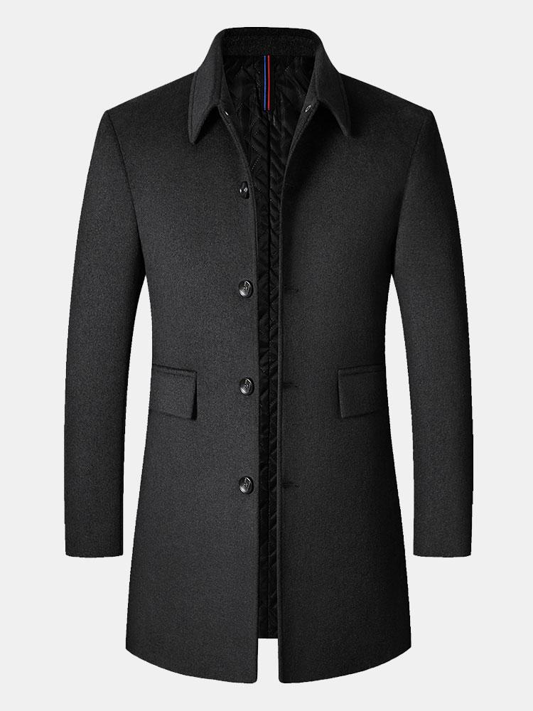 Quilted Lined Wool Blend Lapel Overcoat